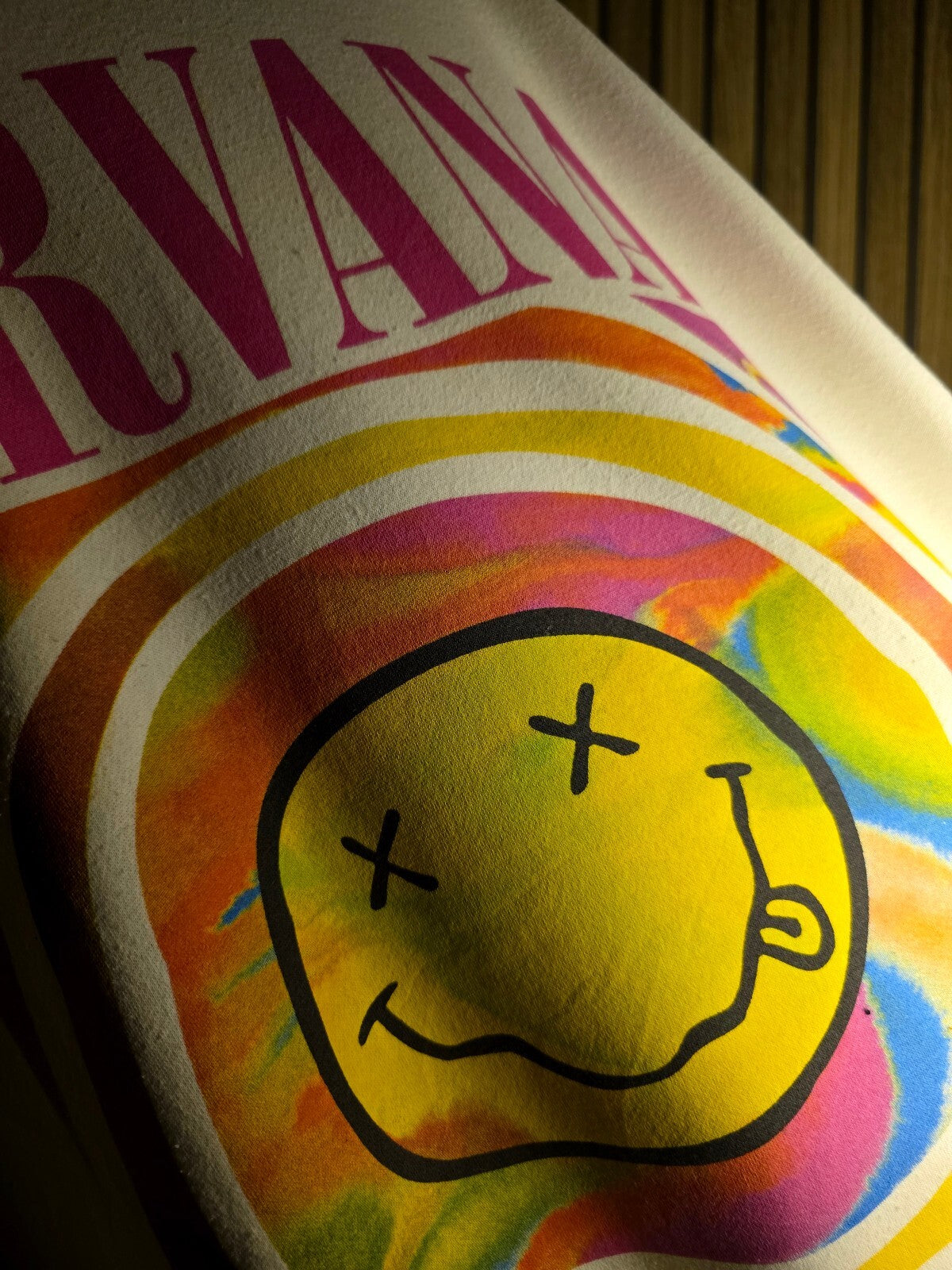 Nirvana Sweatshirt Tie-Dye Smiley Face Graphic Cream Medium