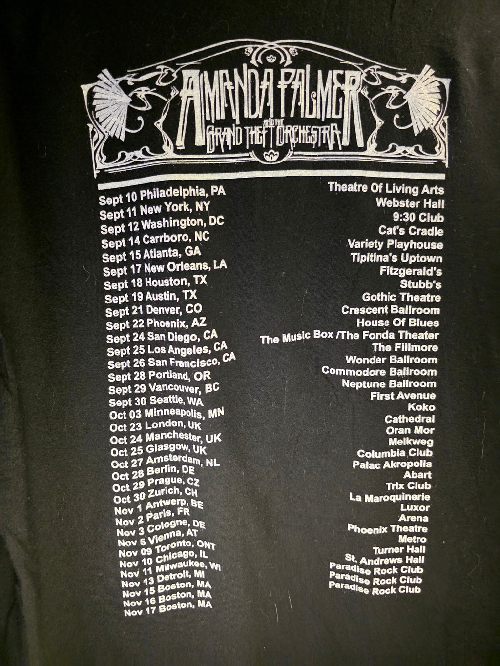 Amanda Palmer Grand Theft Orchestra Tour T-shirt Black Medium