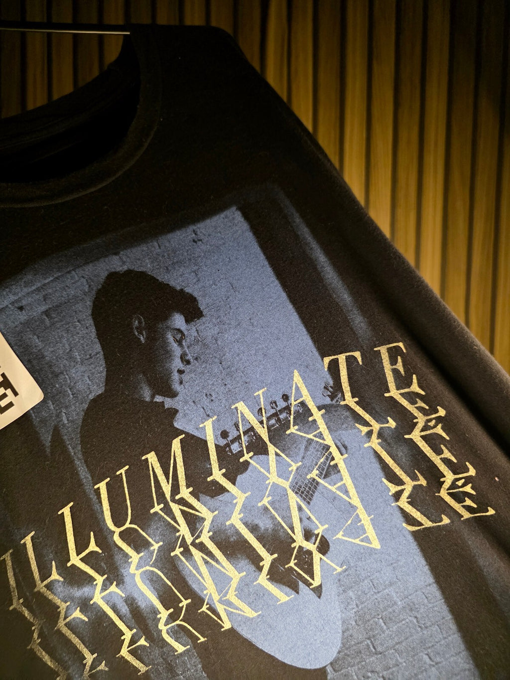 Illuminate Black Graphic T-Shirt with Guitar Print Size L