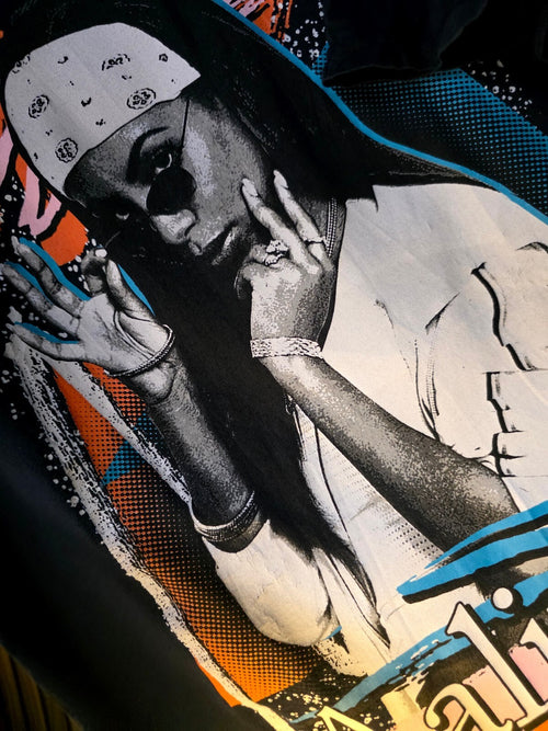 Aaliyah Graphic T-Shirt Black Cotton Large