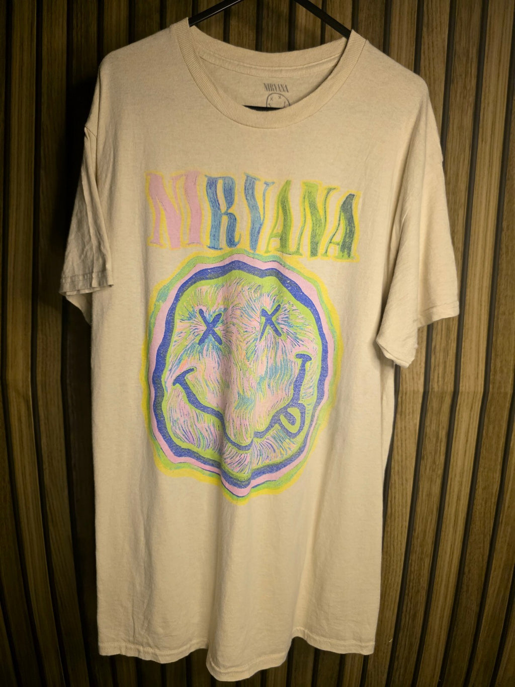 Nirvana Smiley Face Graphic T-Shirt Beige Medium