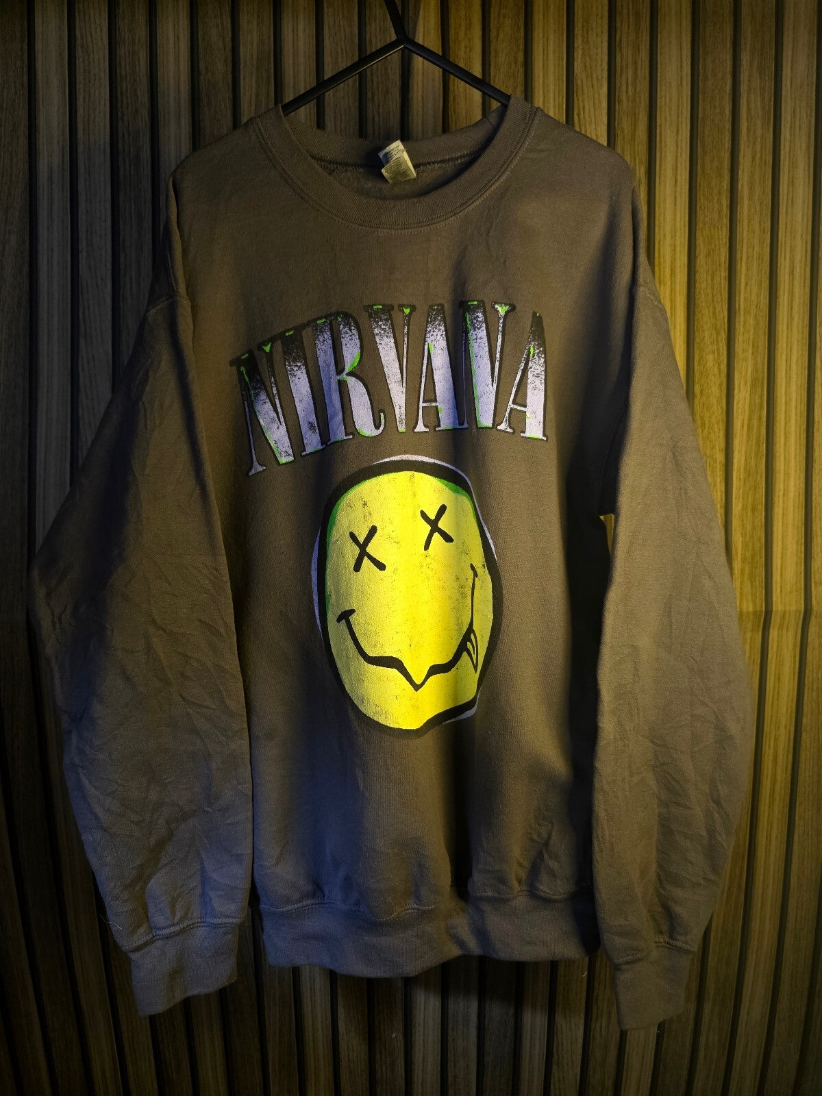 Hanes Nirvana Smiley Face Sweatshirt Faded Black Medium