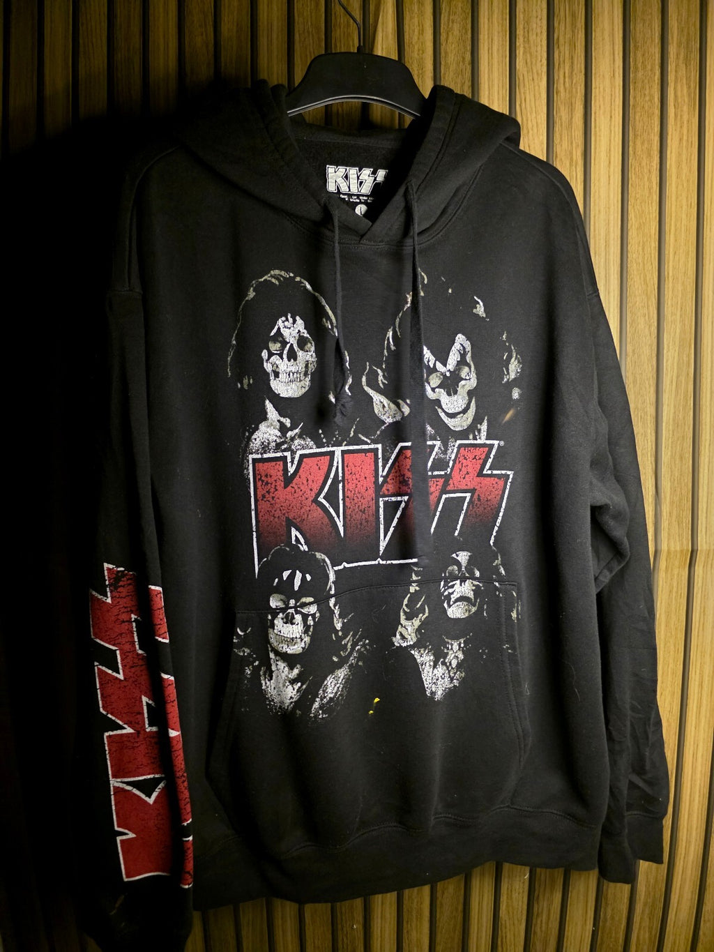 KISS Band Hoodie Black Skull Faces Graphic Size L