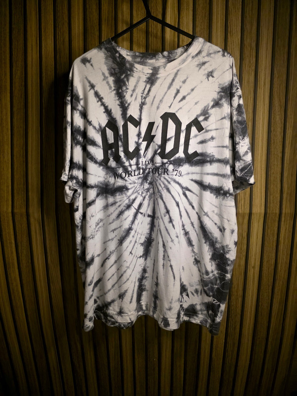 AC/DC Tie-Dye World Tour '79 Graphic T-Shirt Black White Medium