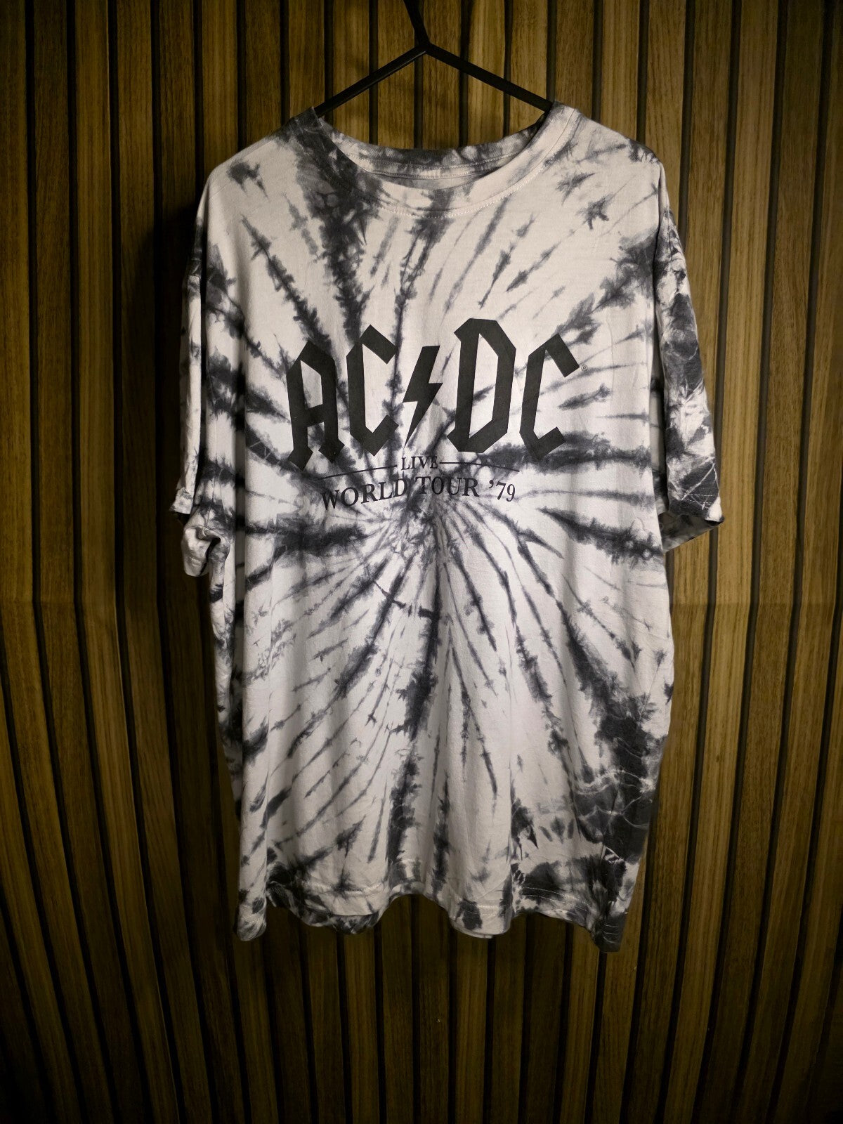 AC/DC Tie-Dye World Tour '79 Graphic T-Shirt Black White Medium