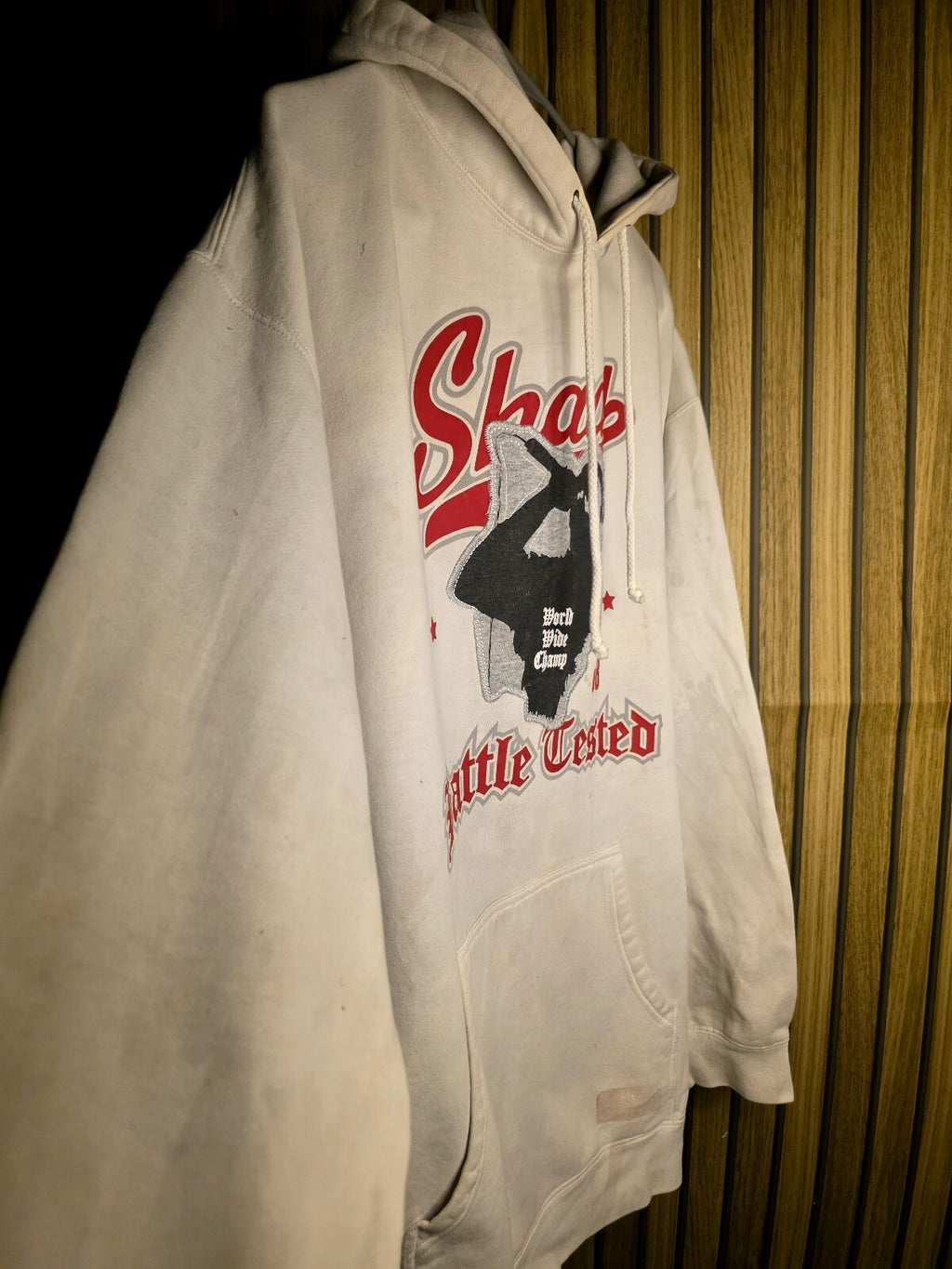 RARE Y2K Eminem Shady Battle Tested 8 Mile Hoodie Graphic Print Cream XL