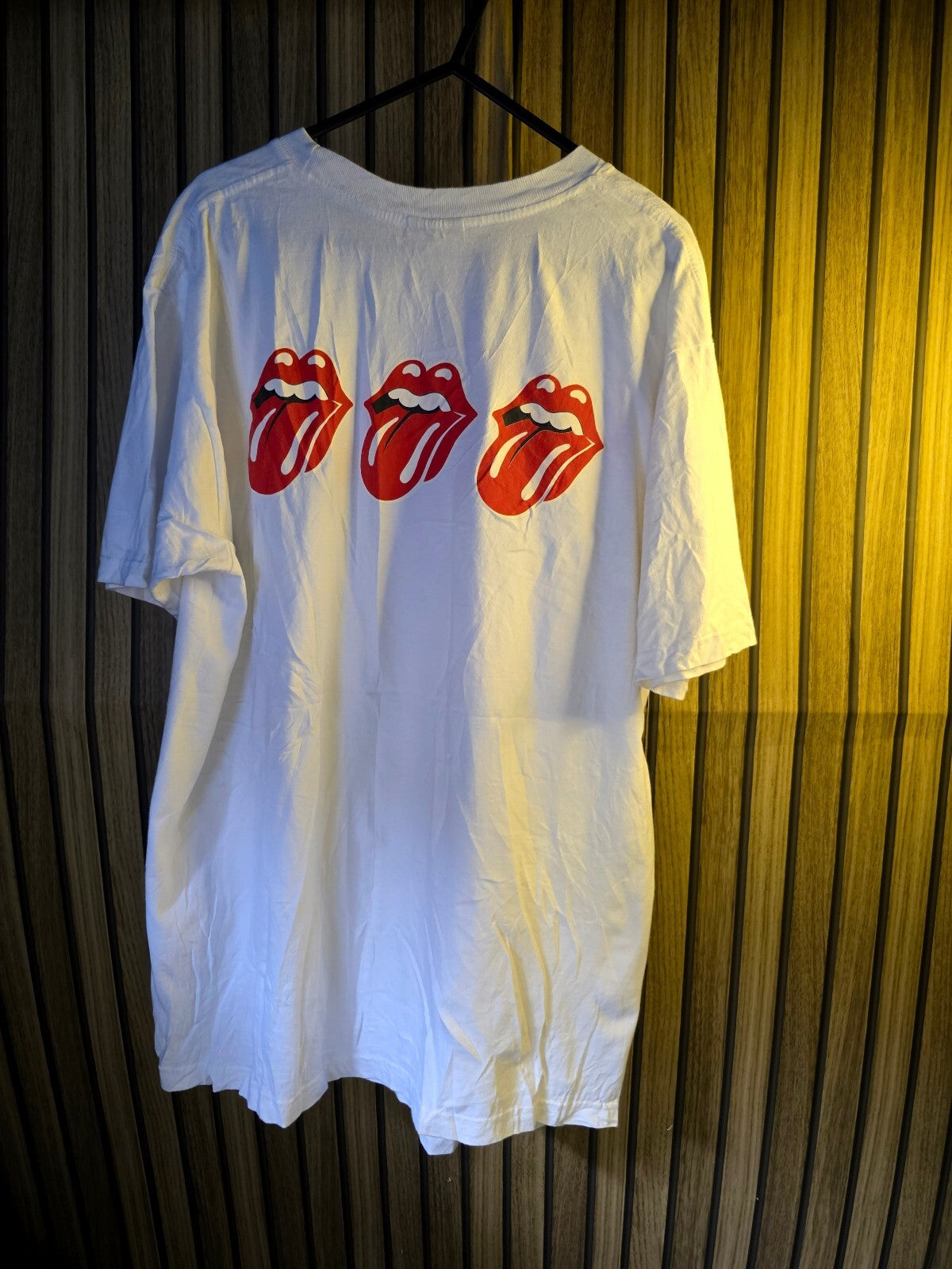 Leaders Screen Print Rolling Stones Tongue Logo White T-Shirt Size L