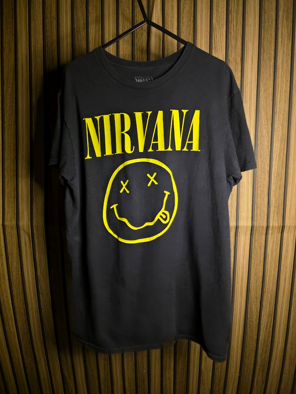 Nirvana Smiley Face Graphic T-Shirt Black Yellow Medium