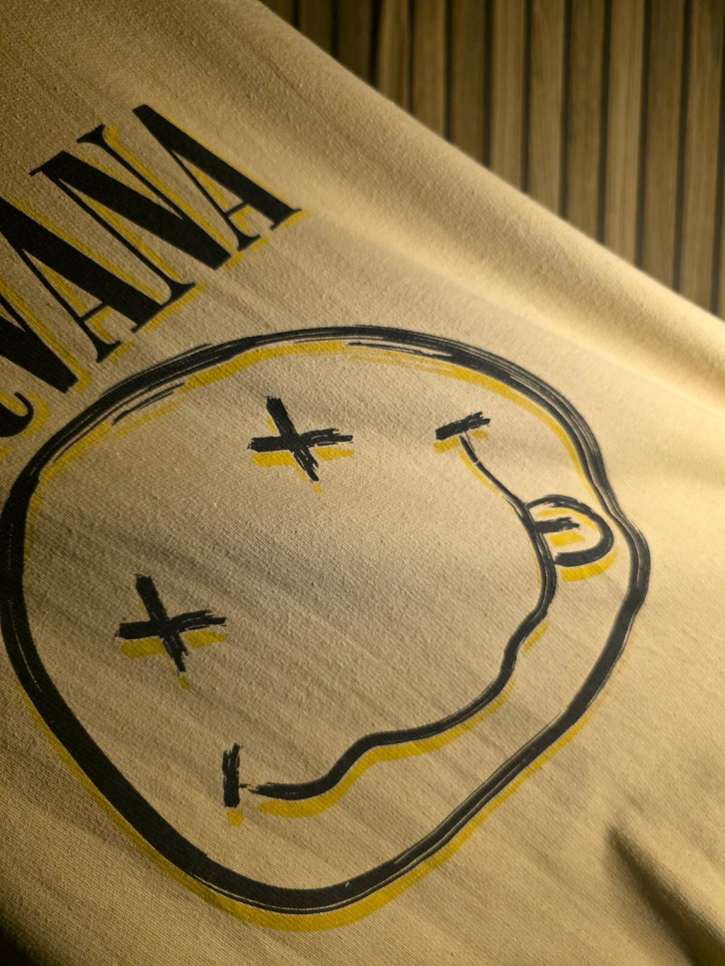 Nirvana Sweatshirt Smiley Face Graphic Beige Medium