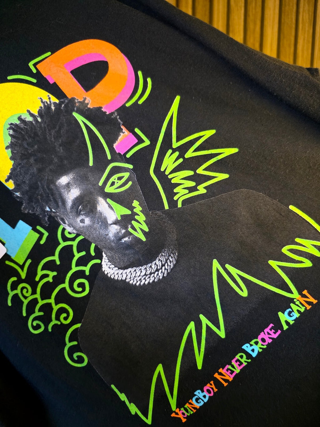 Never Broke Again Top Dawg Entertainment YG T-Shirt Neon Graphic Black XL