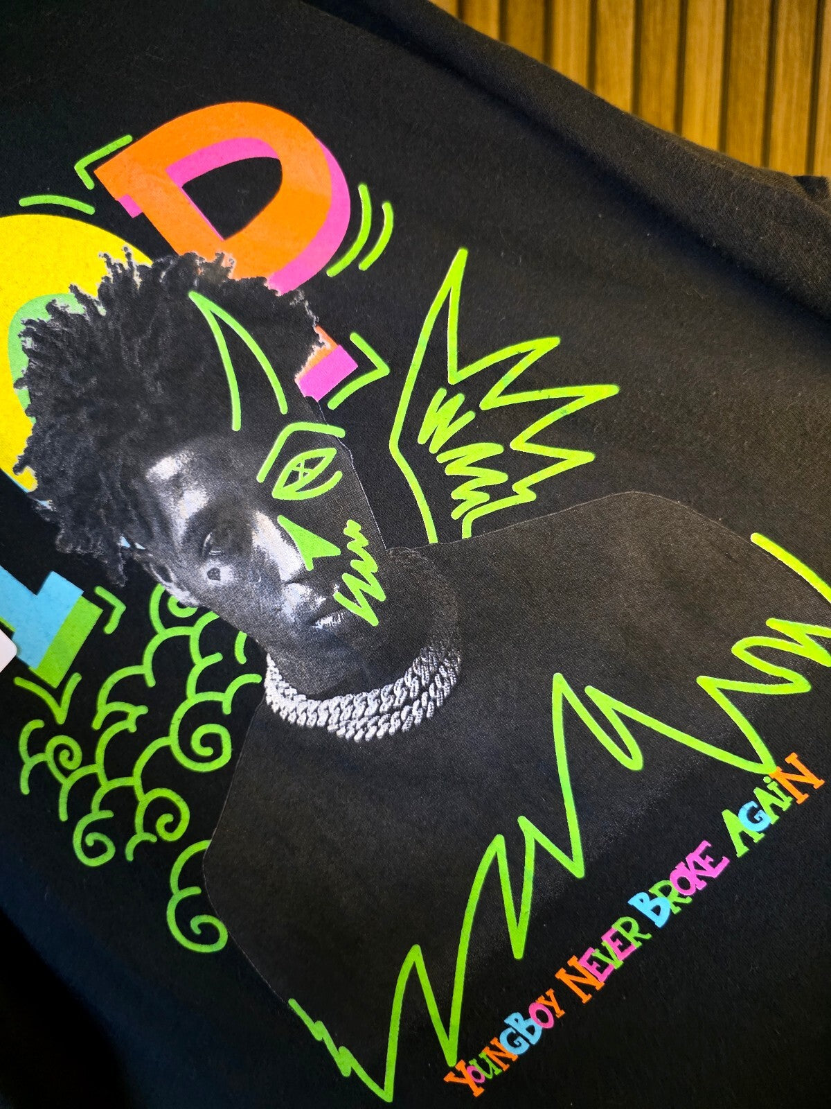 Never Broke Again Top Dawg Entertainment YG T-Shirt Neon Graphic Black XL