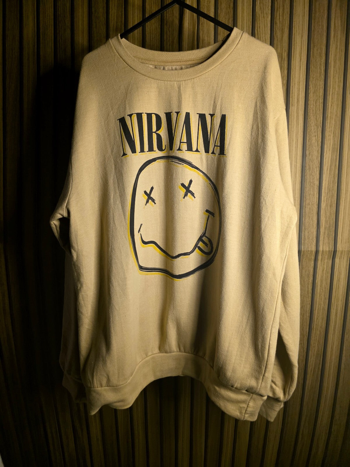 Nirvana Sweatshirt Smiley Face Graphic Beige Medium