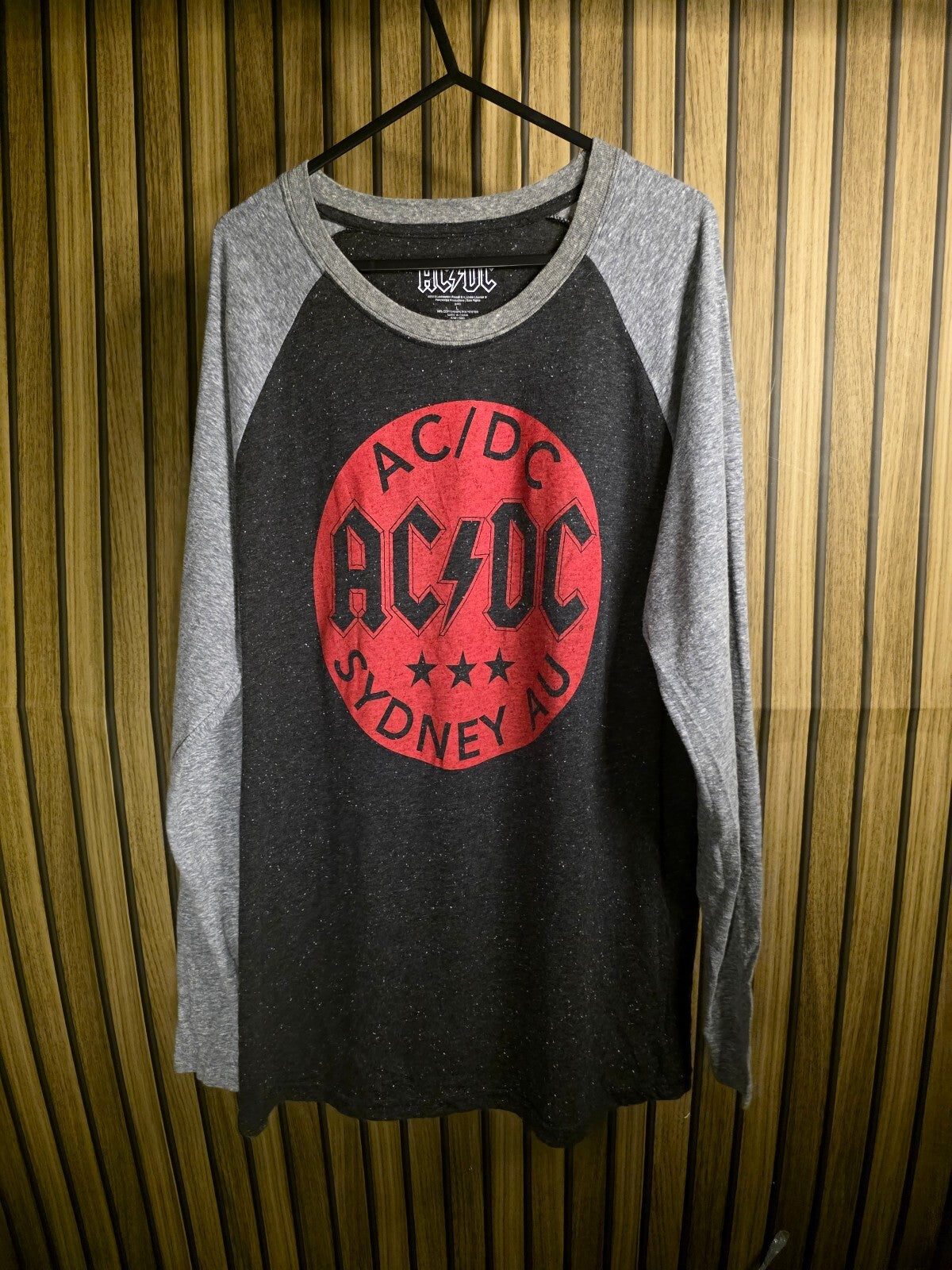 AC/DC Long Sleeve Raglan T-shirt Sydney AU Black Grey Large