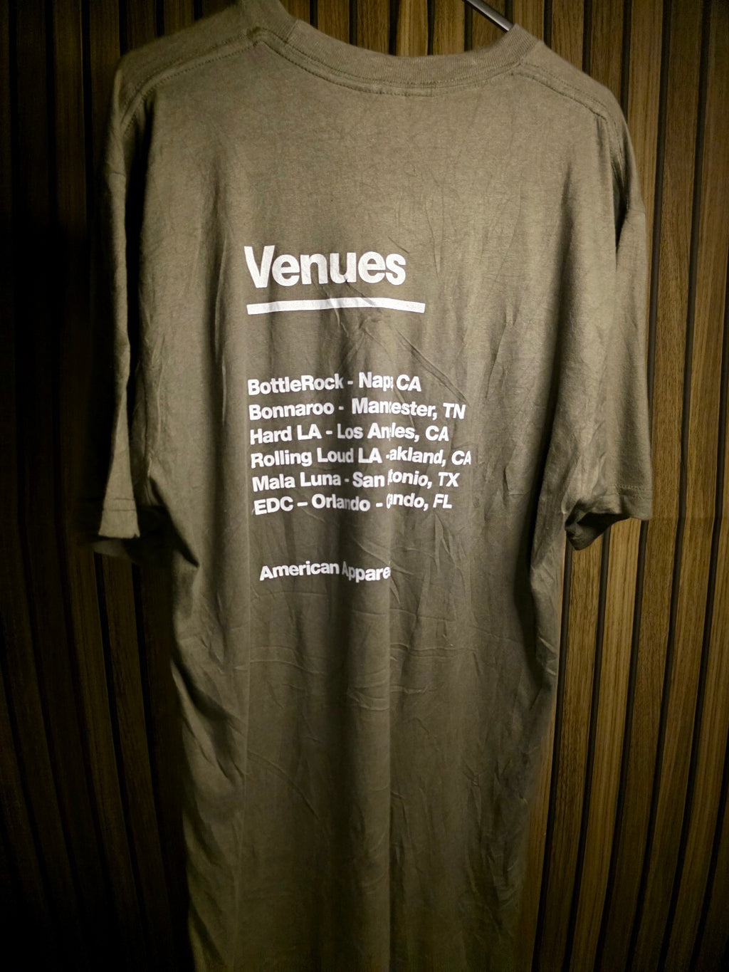 American Apparel Concert Line Graphic T-Shirt Olive Green Medium