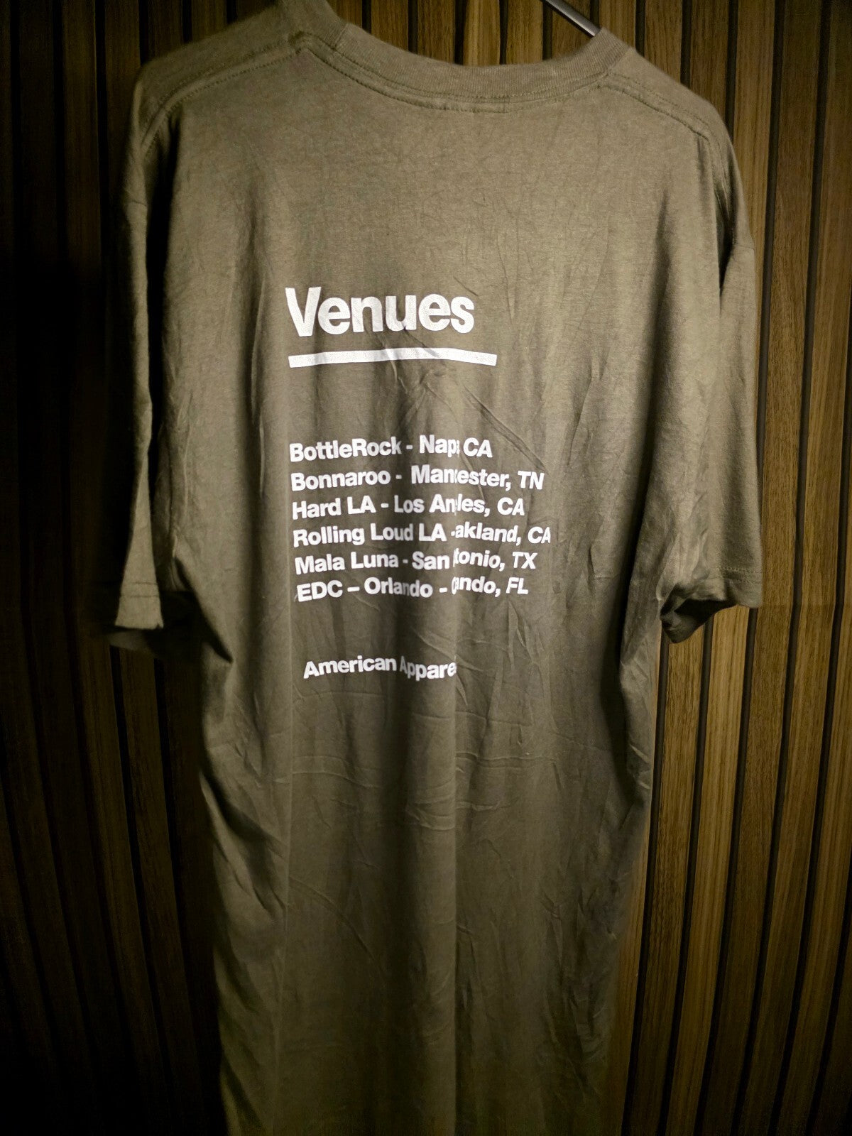 American Apparel Concert Line Graphic T-Shirt Olive Green Medium