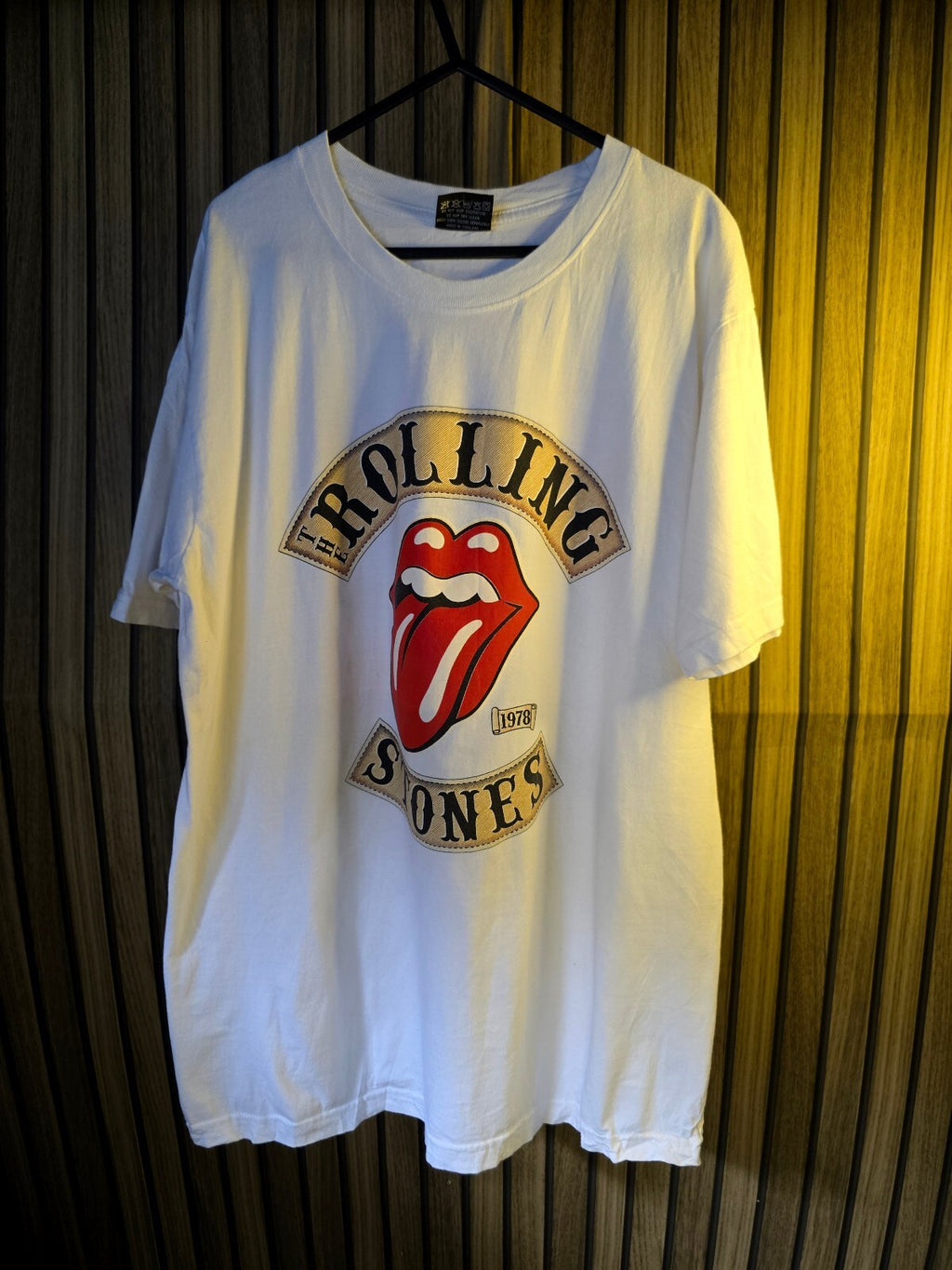 Leaders Screen Print Rolling Stones Tongue Logo White T-Shirt Size L