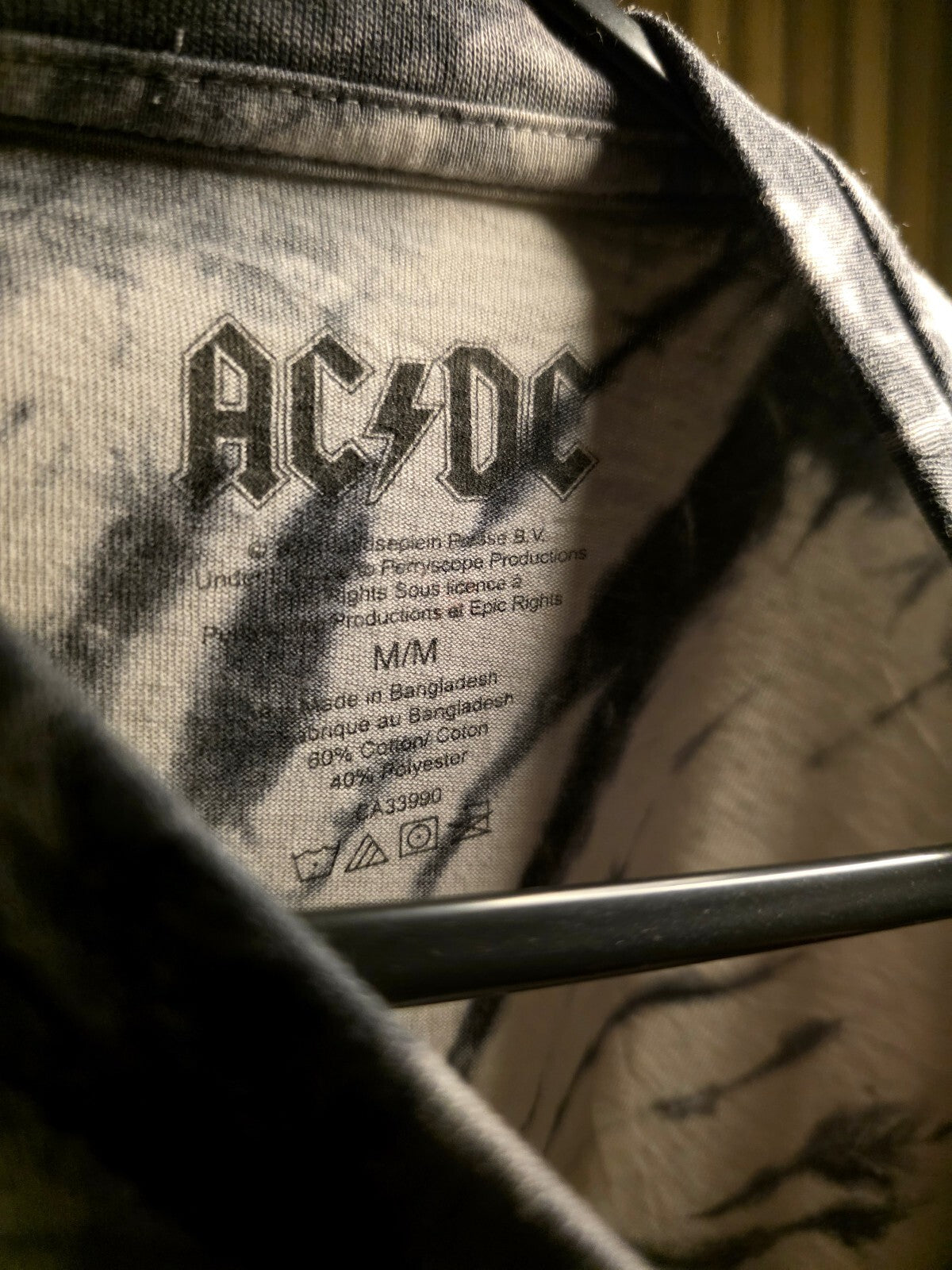 AC/DC Tie-Dye World Tour '79 Graphic T-Shirt Black White Medium