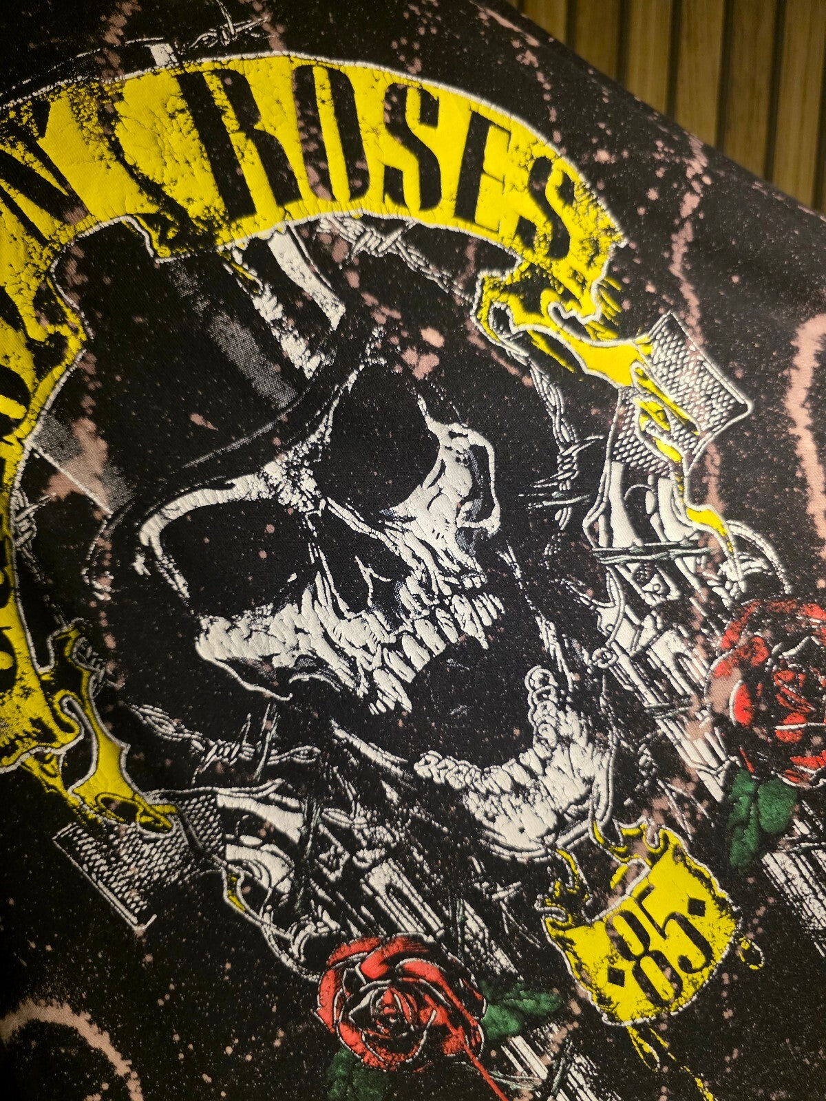 Guns N' Roses Band Graphic Tie-Dye T-Shirt Black Pink Bleach Effect Size M
