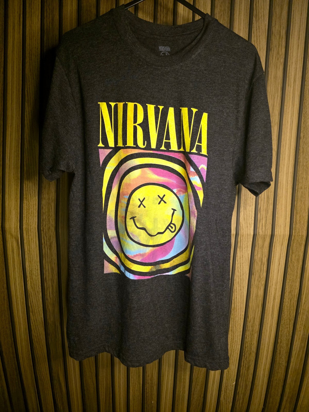 Nirvana Smiley Face Tie-Dye Graphic T-Shirt Black Medium