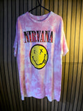 Nirvana Smiley Face Tie-Dye T-Shirt Pink Yellow Medium