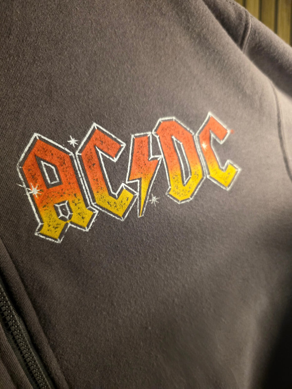 AC/DC Zip-Up Hoodie with Logo and Sleeve Print Black Size Large