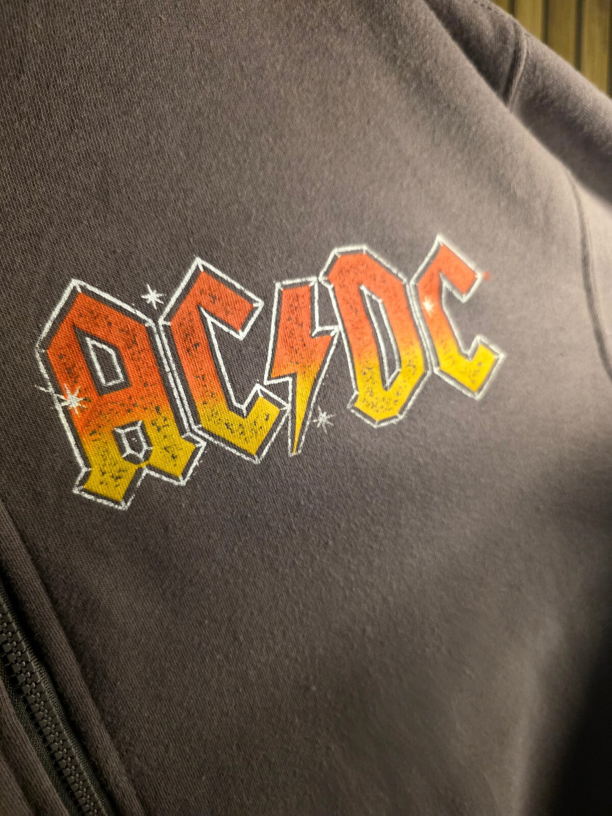 AC/DC Zip-Up Hoodie with Logo and Sleeve Print Black Size Large