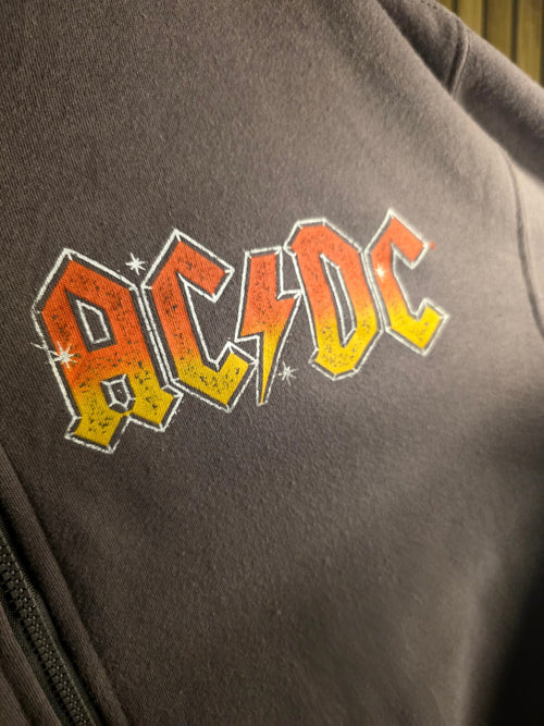 AC/DC Zip-Up Hoodie with Logo and Sleeve Print Black Size Large