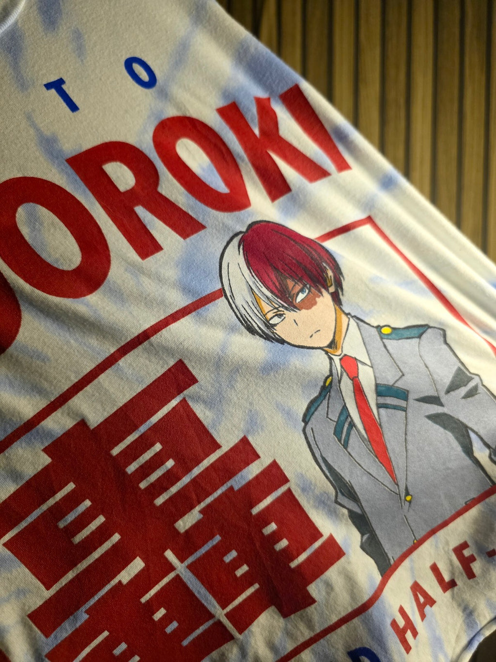 Funimation My Hero Academia Todoroki Tie-Dye T-Shirt White Blue Size S