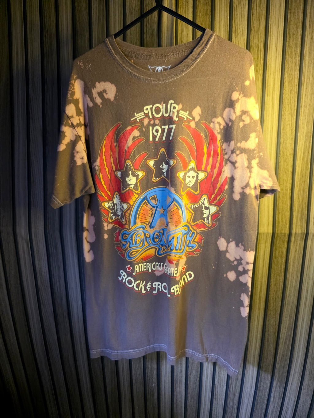 Aerosmith Tour 1977 Graphic T-Shirt Bleach Effect Brown Size M