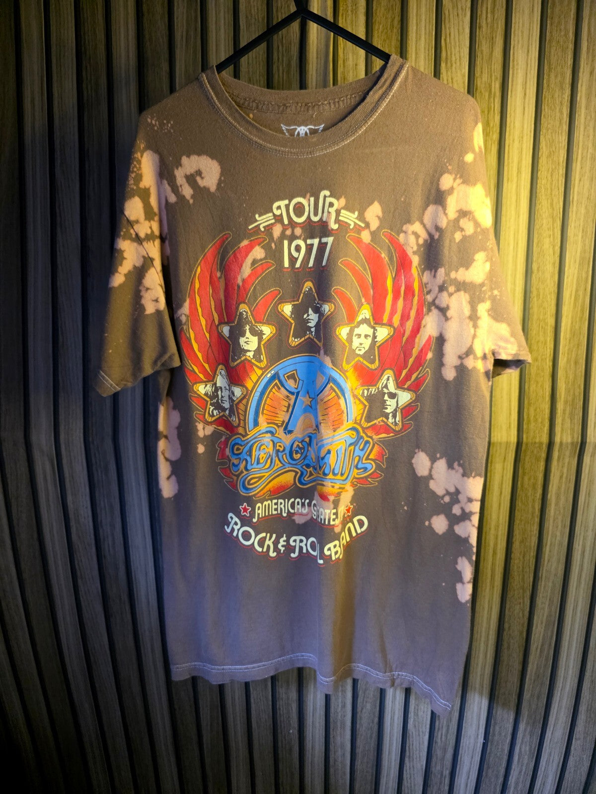 Aerosmith Tour 1977 Graphic T-Shirt Bleach Effect Brown Size M