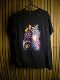 Black Graphic Anime Girl Cat Hoodie T-Shirt Size S