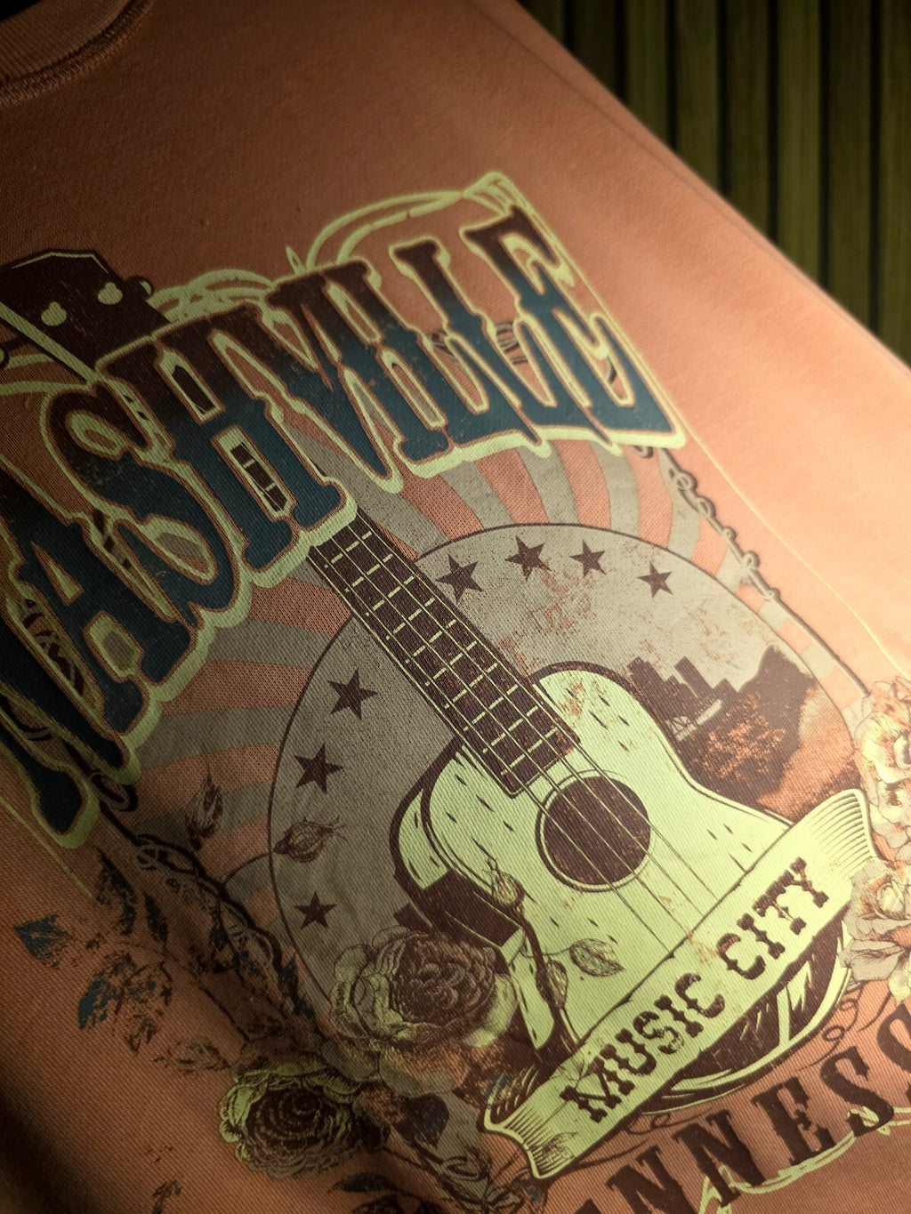 Miaulove Nashville Tennessee Music City Graphic Sweatshirt Peach Size XL