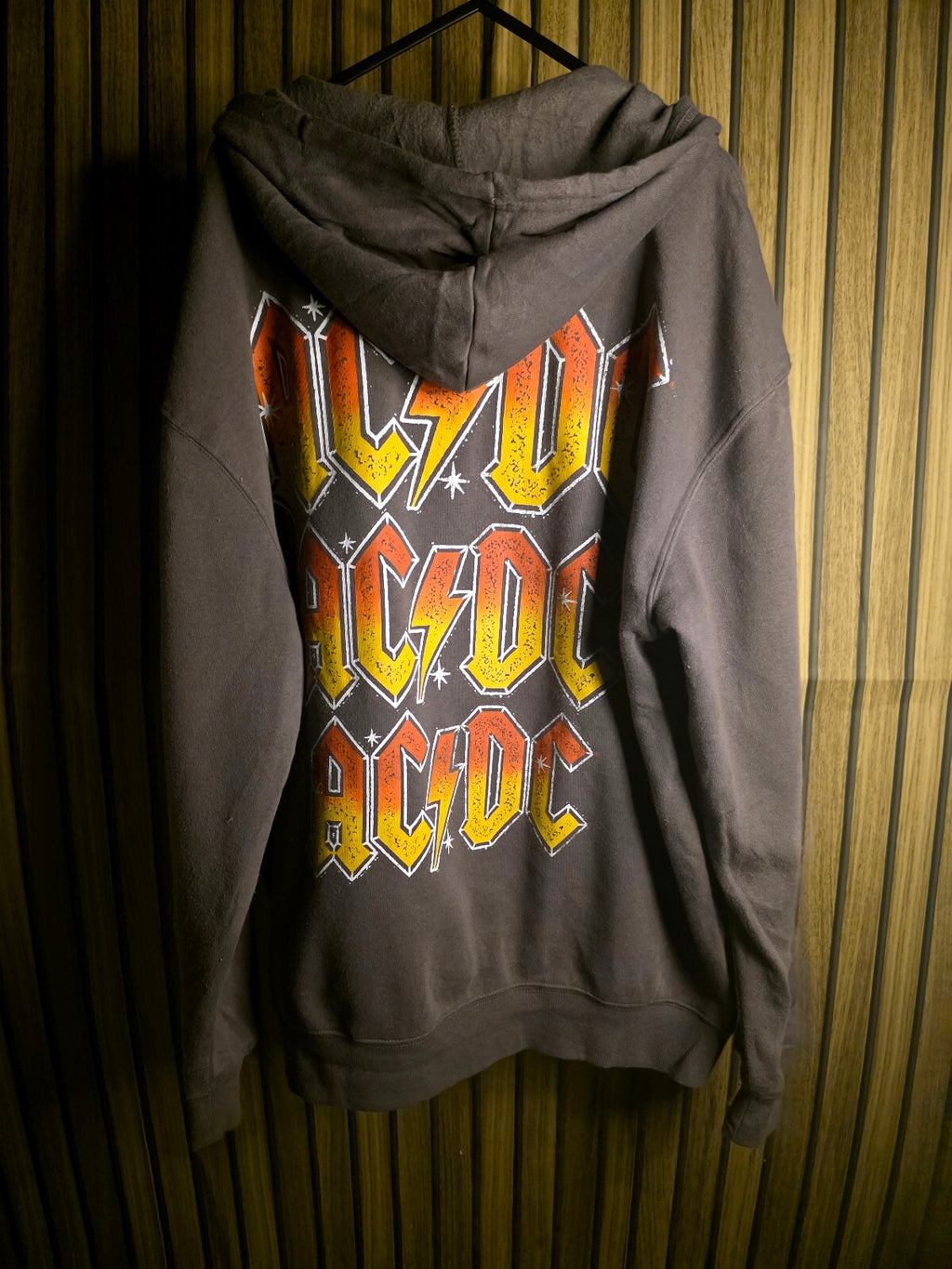 AC/DC Zip-Up Hoodie with Logo and Sleeve Print Black Size Large