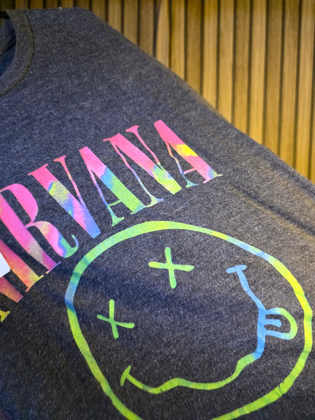 Nirvana Band T-Shirt Smiley Face Multicolour Print Grey Medium