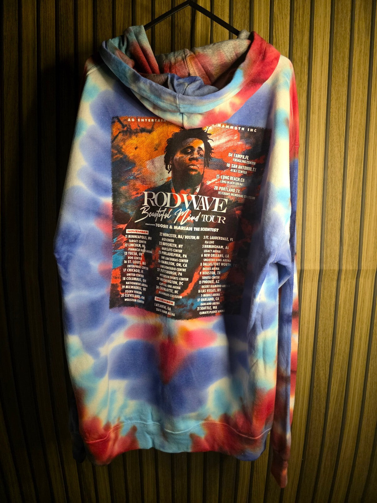 Fruit of the Loom Rod Wave Beautiful Mind Tie-Dye Hoodie Red Blue Size Large