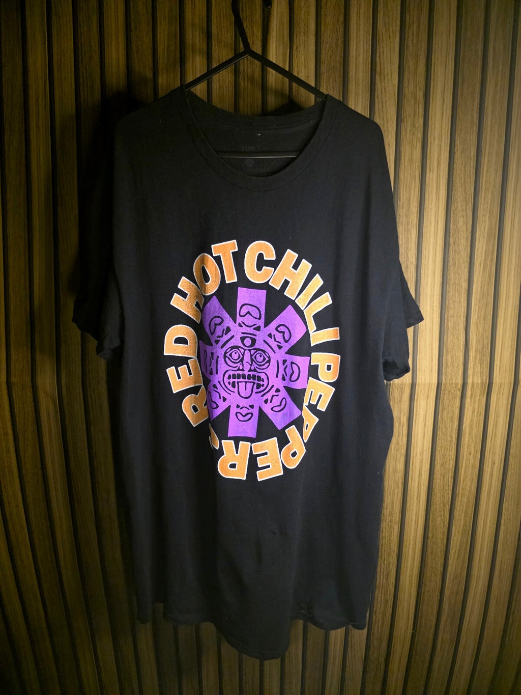 Red Hot Chili Peppers Band Graphic Black T-Shirt Purple Orange Print Size XL