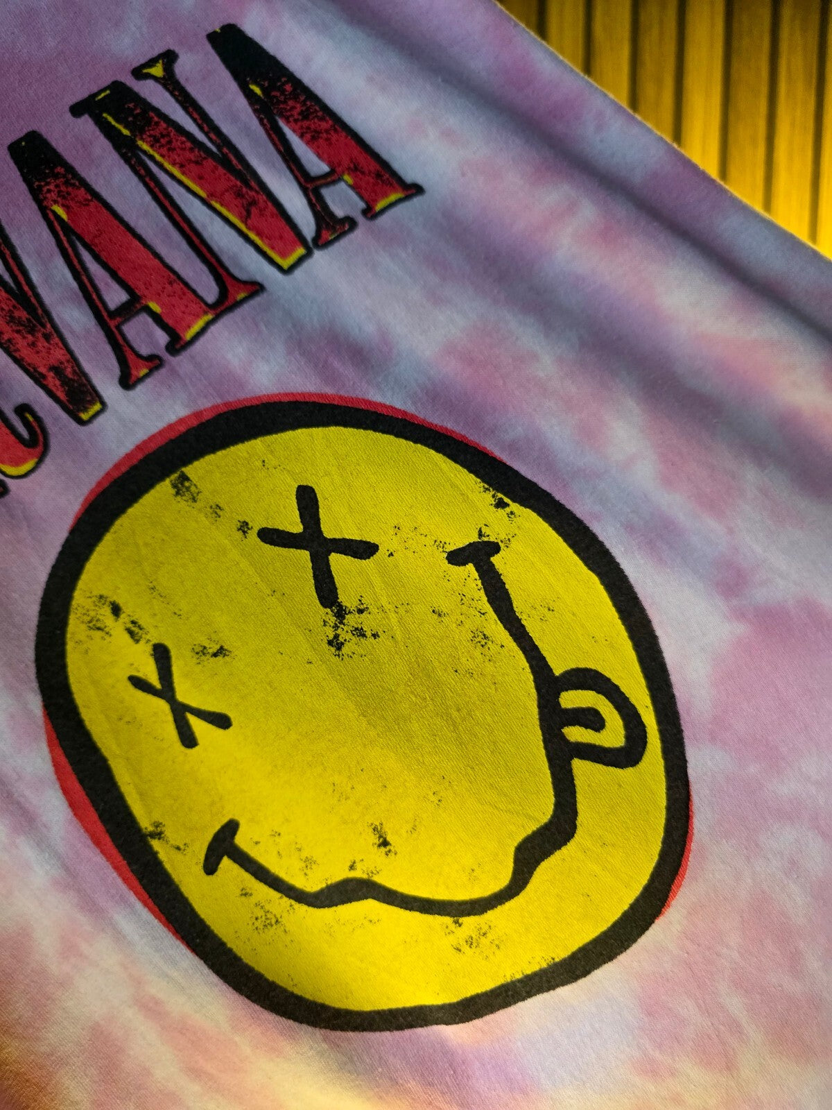 Nirvana Smiley Face Tie-Dye T-Shirt Pink Yellow Medium