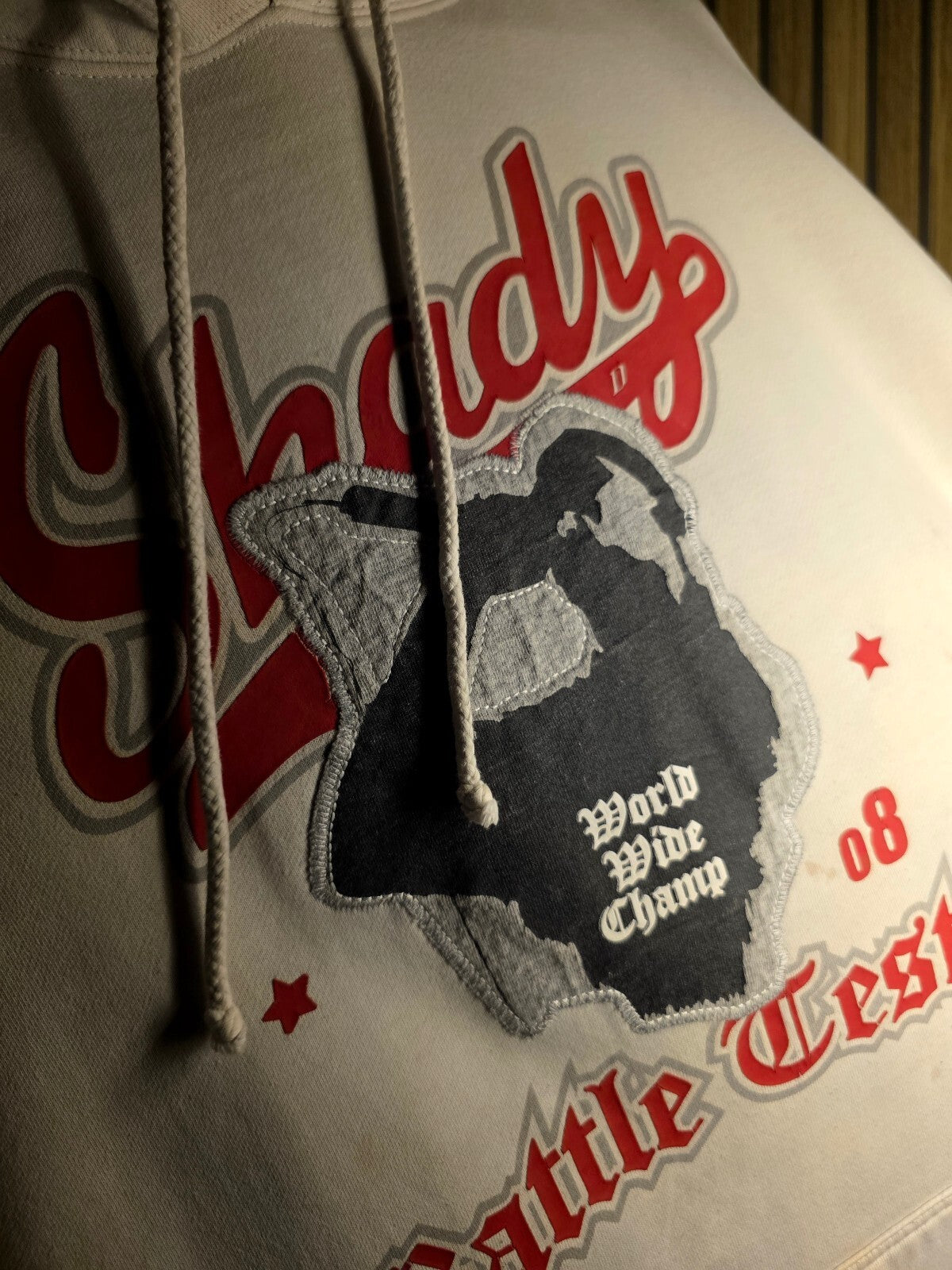 RARE Y2K Eminem Shady Battle Tested 8 Mile Hoodie Graphic Print Cream XL