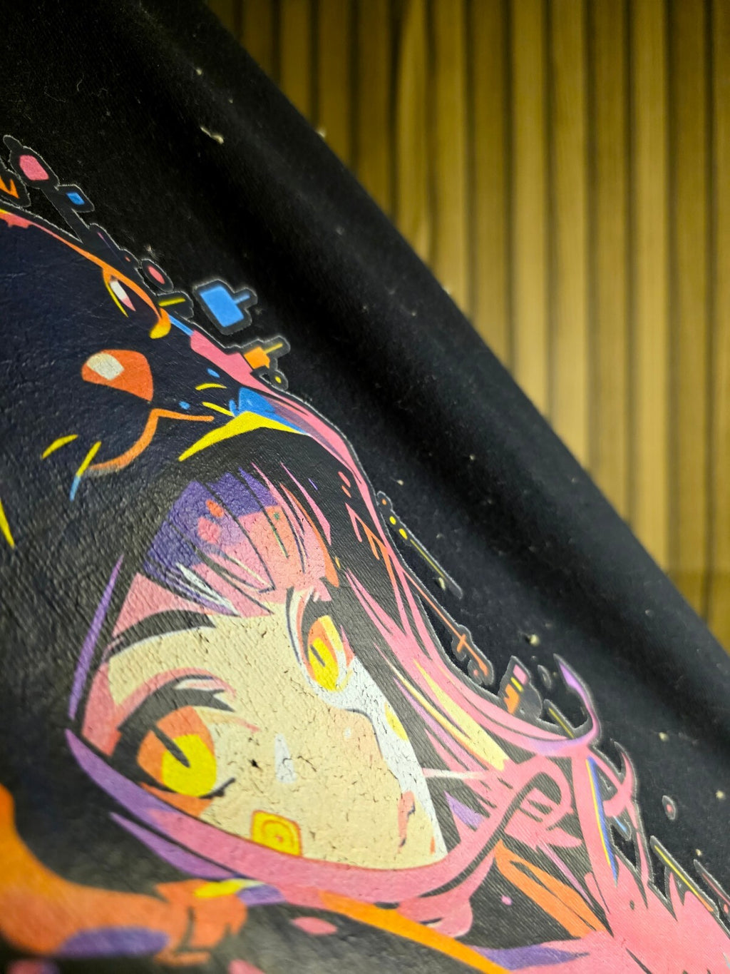 Black Graphic Anime Girl Cat Hoodie T-Shirt Size S