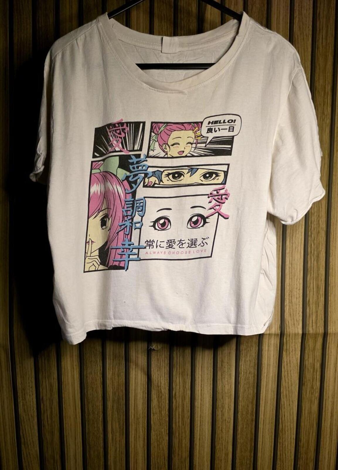 Anime Graphic Printed T-shirt White Medium
